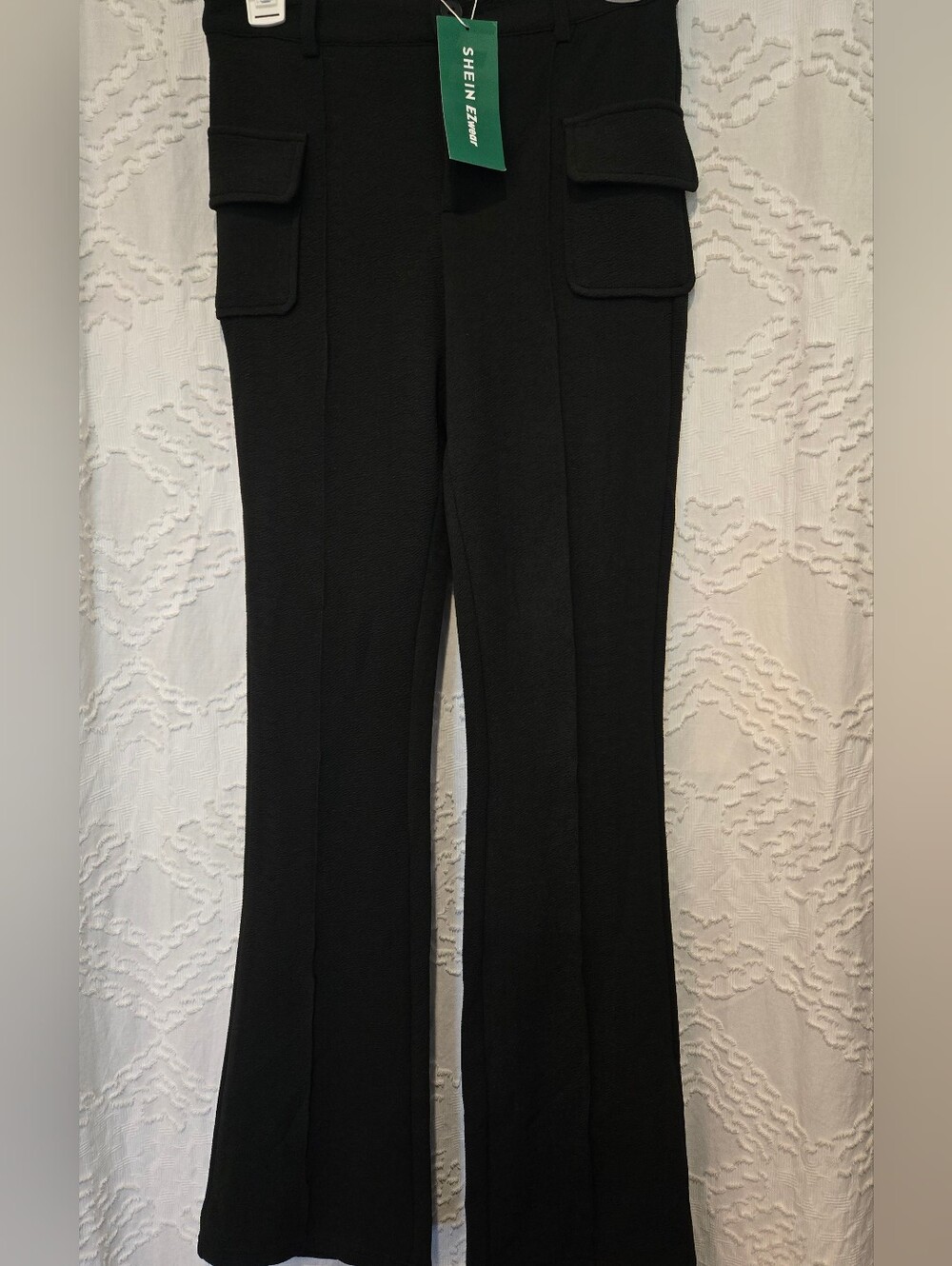 SHEIN Black Cargo Flare Pants with Front Pockets